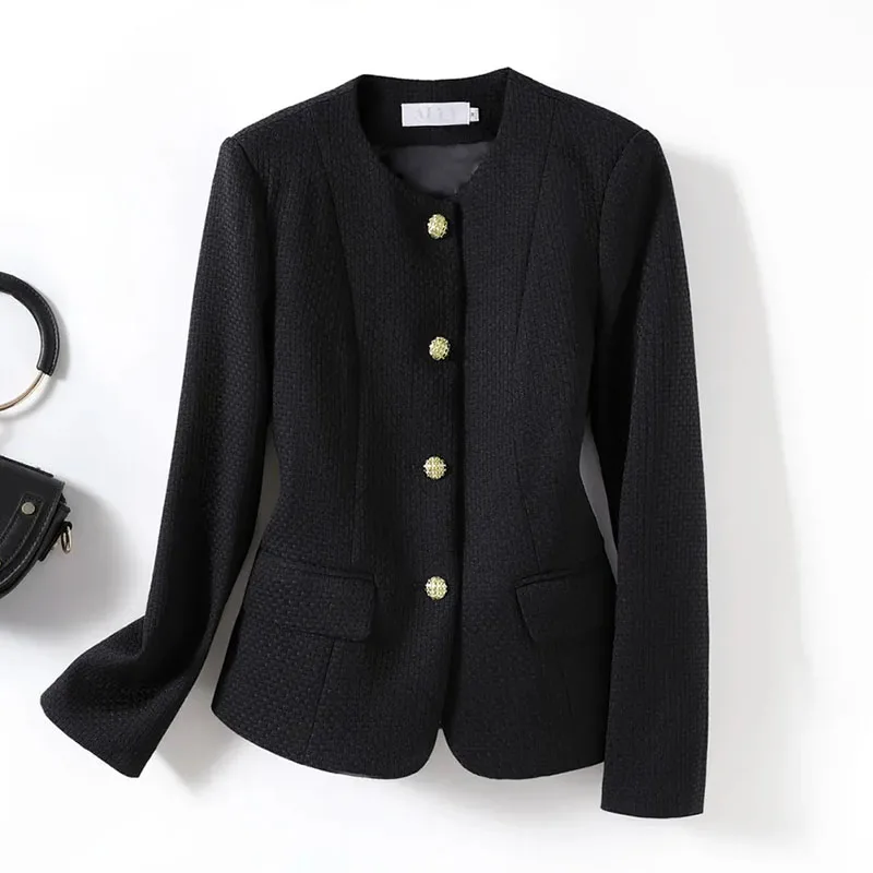 Petit blazer à col rond pour femme, veste parfumée, chic, élégant, court, coréen, printemps, automne, décontracté, automne, nouveau, 2024