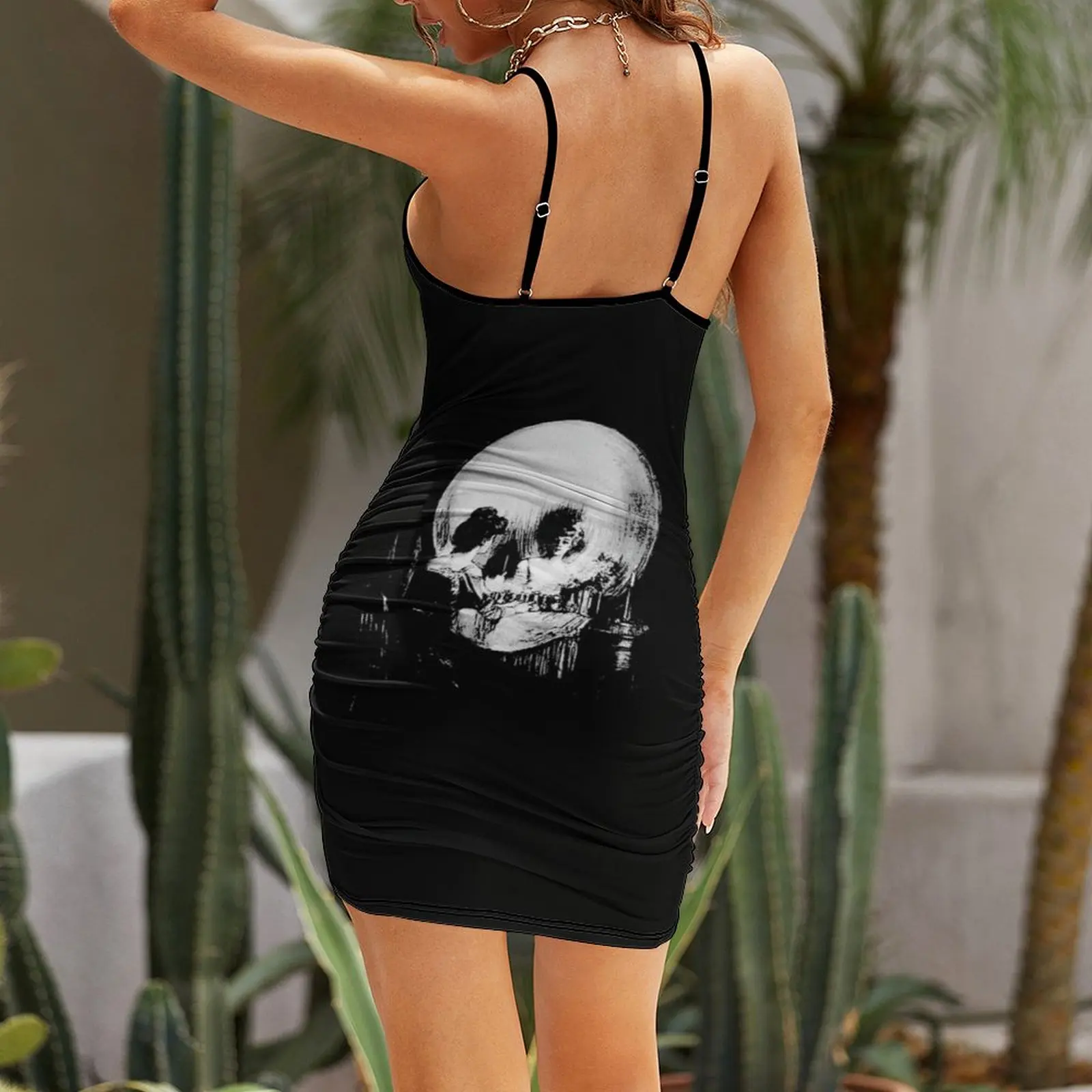 Woman with Halloween Skull Reflection In Mirror Sling Dress summer dress for women 2025 summer outfits for women 2025