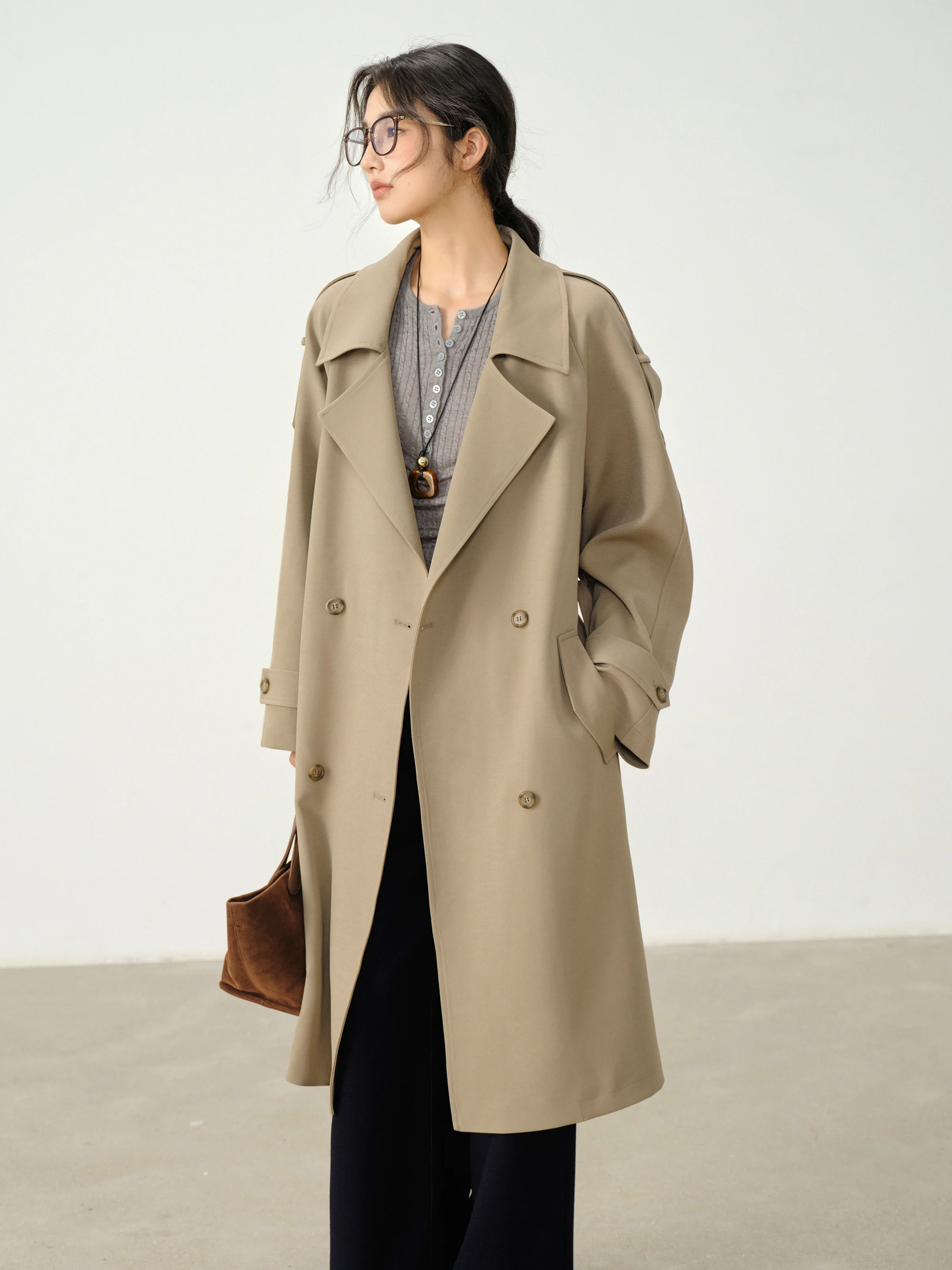 Autumn Double-Breasted Trench Women Vintage Lapel Long Outerwear Casual Chic Fall Fashion Coat for Elegant and Versatile Outfit