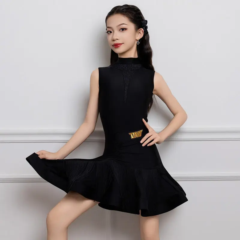 

Black Sleeveless Latin Dance Dress Chidren'S Ballroom Dance Performance Costume Girls Latin Dance Competition Wear SL15641