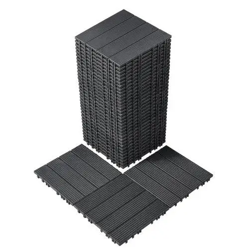 12x12 Interlocking Deck Tiles - 36 Pack Dark Grey Plastic Outdoor Flooring for Porches