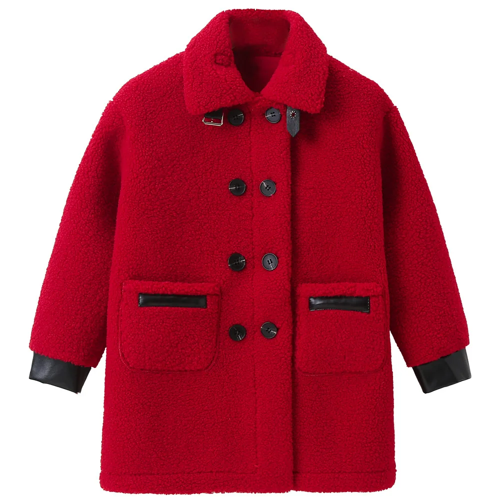 Hot Red Jacket Winter Spring Coat Outerwear Top Children Clothes School Kids Costume Teenage Girl Clothing Woolen Cloth High Qua