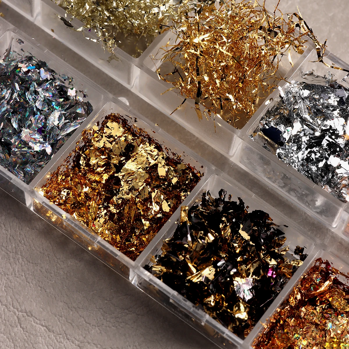 Foglia di alluminio Nail Art Paillettes Oro Argento Fiocchi Lamina irregolare Adesivo Filo Decor Fascino fai da te Paillettes Bonzer Sparkle Accessorio