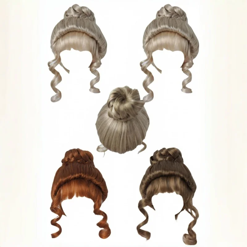 

1/6 YOSD BJD Hair JD721 6-7inch 16-18cm European Retro updo Bun wigs With Braid around it, Thin Bangs With Twin Fringes