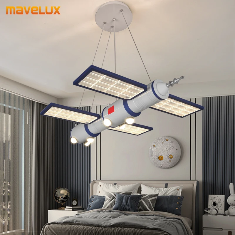 criativo astronauta led lustre de teto meninos e quarto das criancas quarto pendurado lampada estacao espacial loja modelo casa luminaria 01