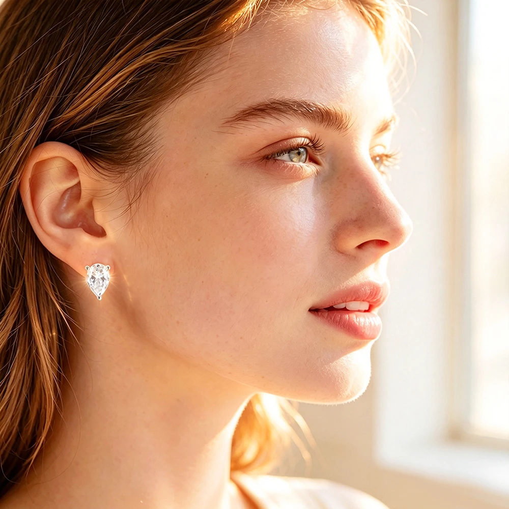 TBCYD 4CT Moissanite Stud Earring S925 Silver Waterdrop Shape Ear Studs for Women Wedding Jewelry