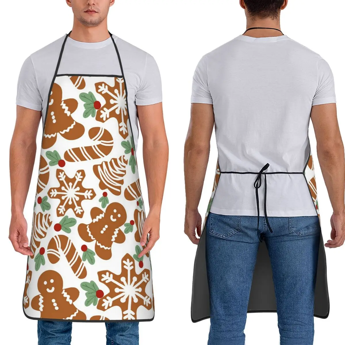Christmas Gingerbread Cookies Pattern Apron Chef Cooking Tablier Sleeveless Bib Kitchen Cleaning Pinafore for Women Men Painting