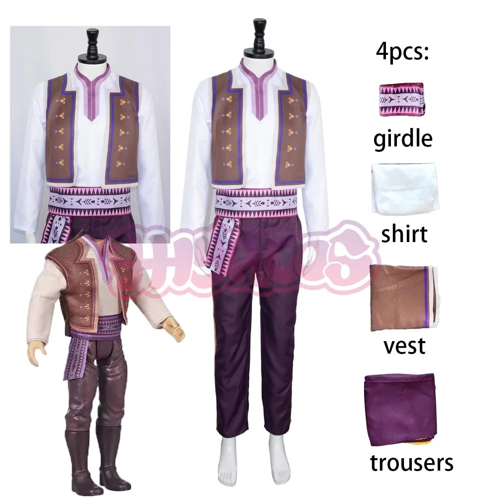 4PCS Kristoff Cosplay Costume Set Uniform Top Pants Suits Anime Halloween Carnival Party Clothing for Adult Men Women Accessorie