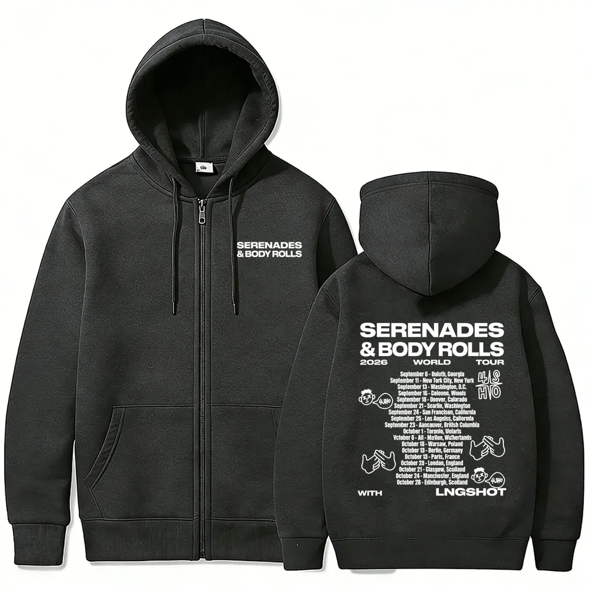 Koreanische Band Jay Park Lngshot Serenades & Body Rolls 2026 World Tour Zipper Hoodie für Männer und Frauen Kpop Mode Vintage Zip-Up Hoodies – Detail 4