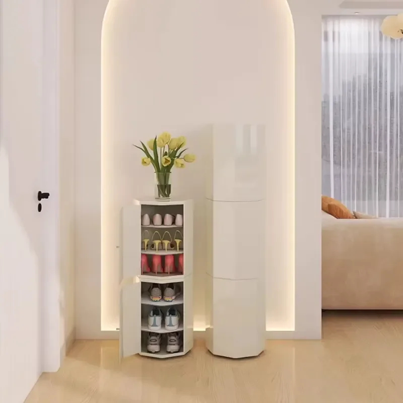 for Home Cream Style Swivel Shoe Cabinet Vertical Multilayer Smart Sterilization Shoes Organizers Rack Organizer Shelf