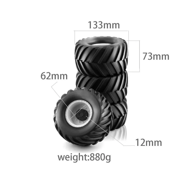 1/10 Super Wheels Tires 133X73mm Truck Tires for 1:10 RC Monster Truck Mk2 Axial Kyosho Tamiya Hpi Trax Spare Part B