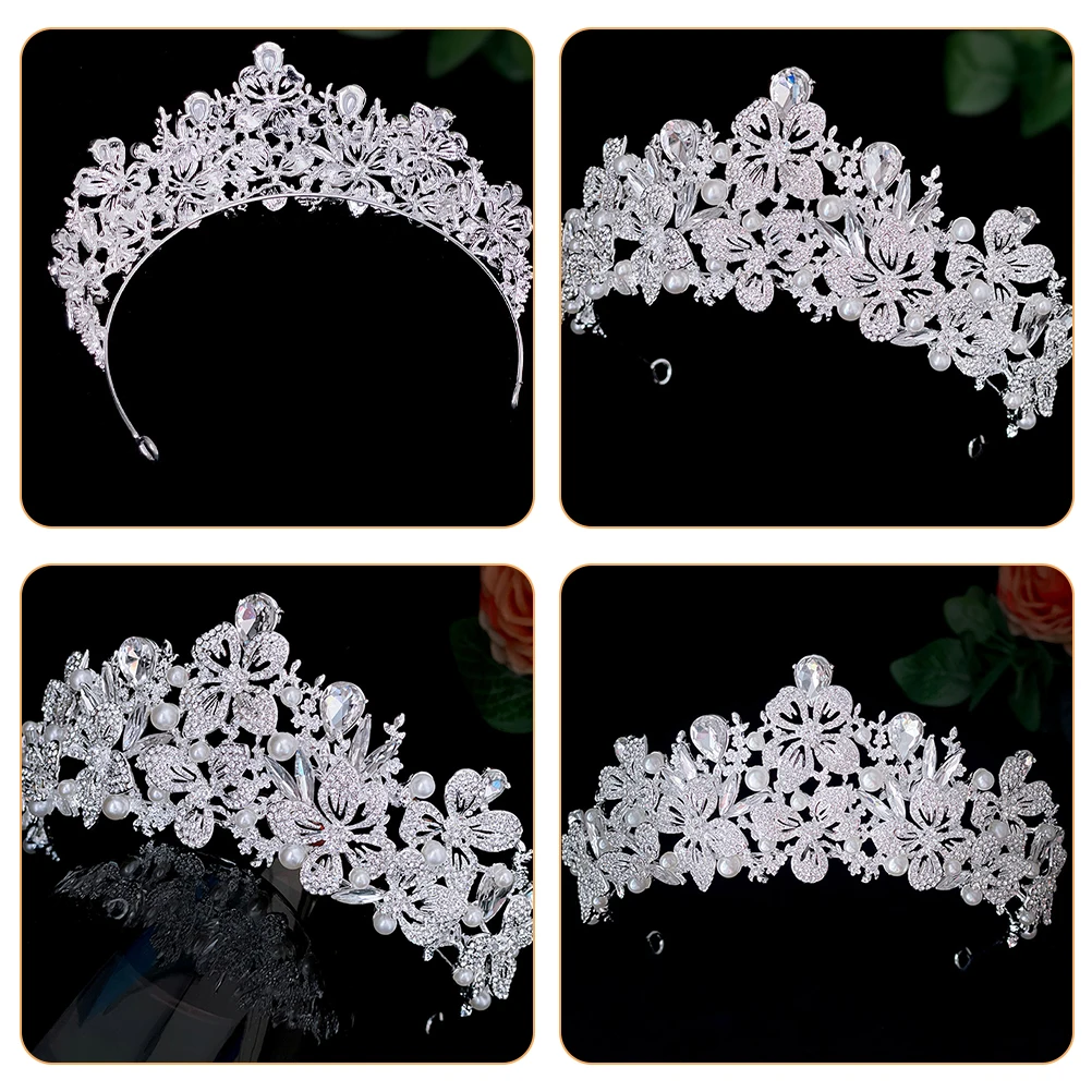 

Rhinestone Crown Bride Tiara Wedding Headband Bridal Hair Accessory for Birthday Party Girls Elegant Headdress