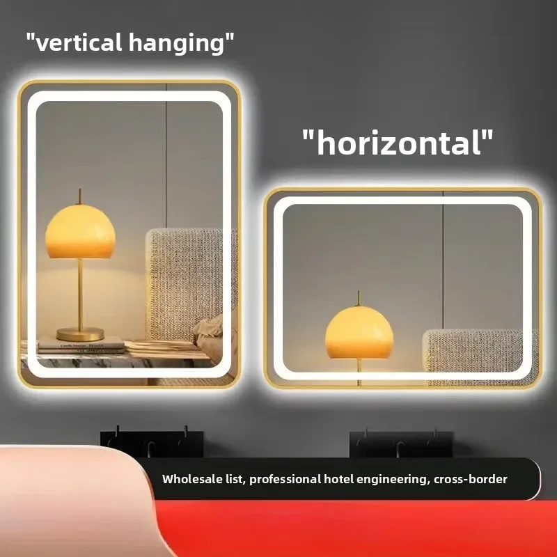 Fashion Square Smart Bathroom Mirror Led with Light Bathroom Luminous Mirror Metal Hemming Plug-in Smart Mirror in Bathroom