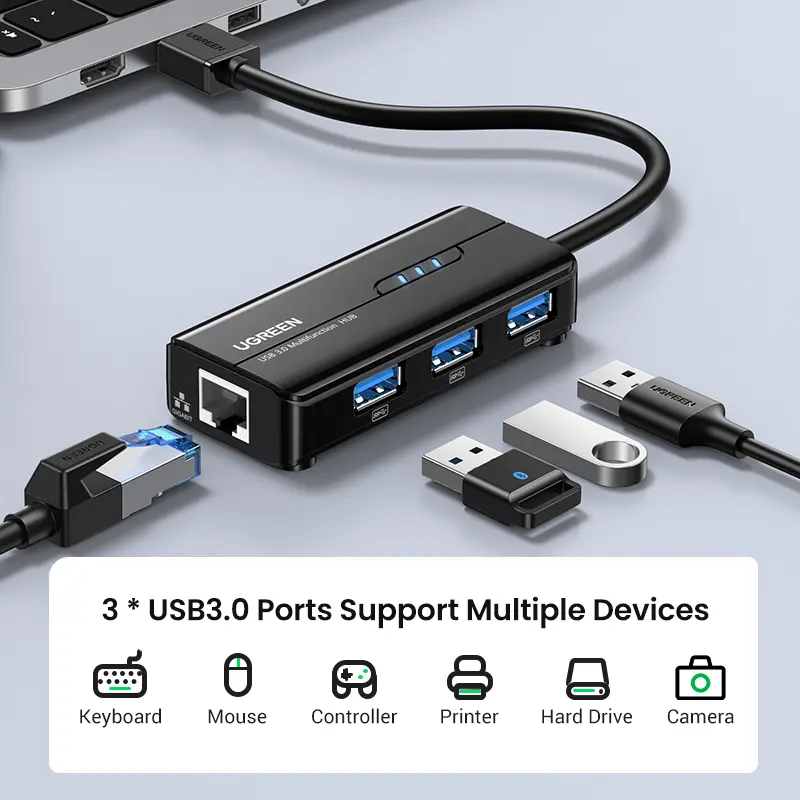 UGREEN USB3.0 HUB Ethernet Adapter 1000Mbps USB to RJ45 For Laptop Xiaomi Mi Box S/3 Windows Ethernet HUB USB Lan Network Card - 3