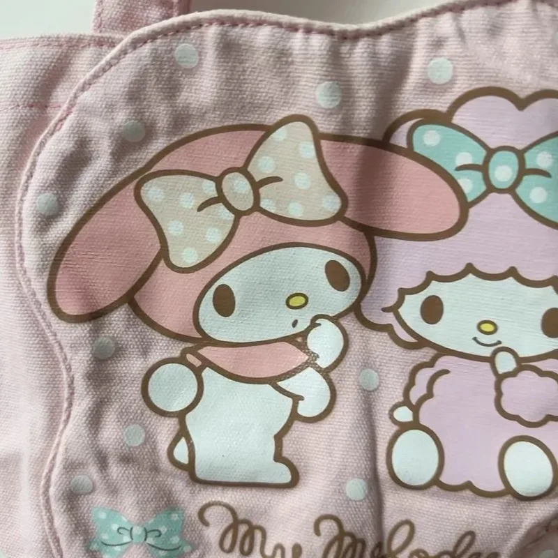 Miniso Sanrio Melody Pink Shoulder Bags Kawaii Printed Canvas Handbags High Capacity Tote Bag Student Japanese Bags Girl Gifts