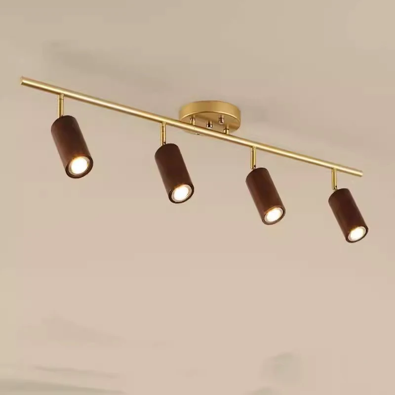 

Surface Mounted Walnut Wood Color Ceiling Chandelier Lights Adjustable Joint Spotlight Living Room Hallway Aisle Cloakroom Light