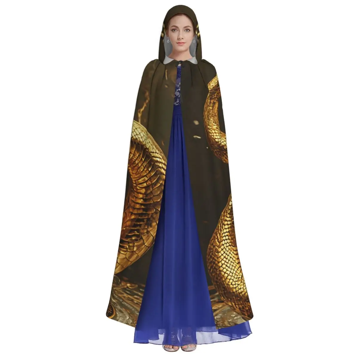 الذهب مخيف الأفعى طويلة مقنعين عباءة الساحرة القرون الوسطى زي تأثيري كيب هالوين مصاص دماء الكبار للجنسين