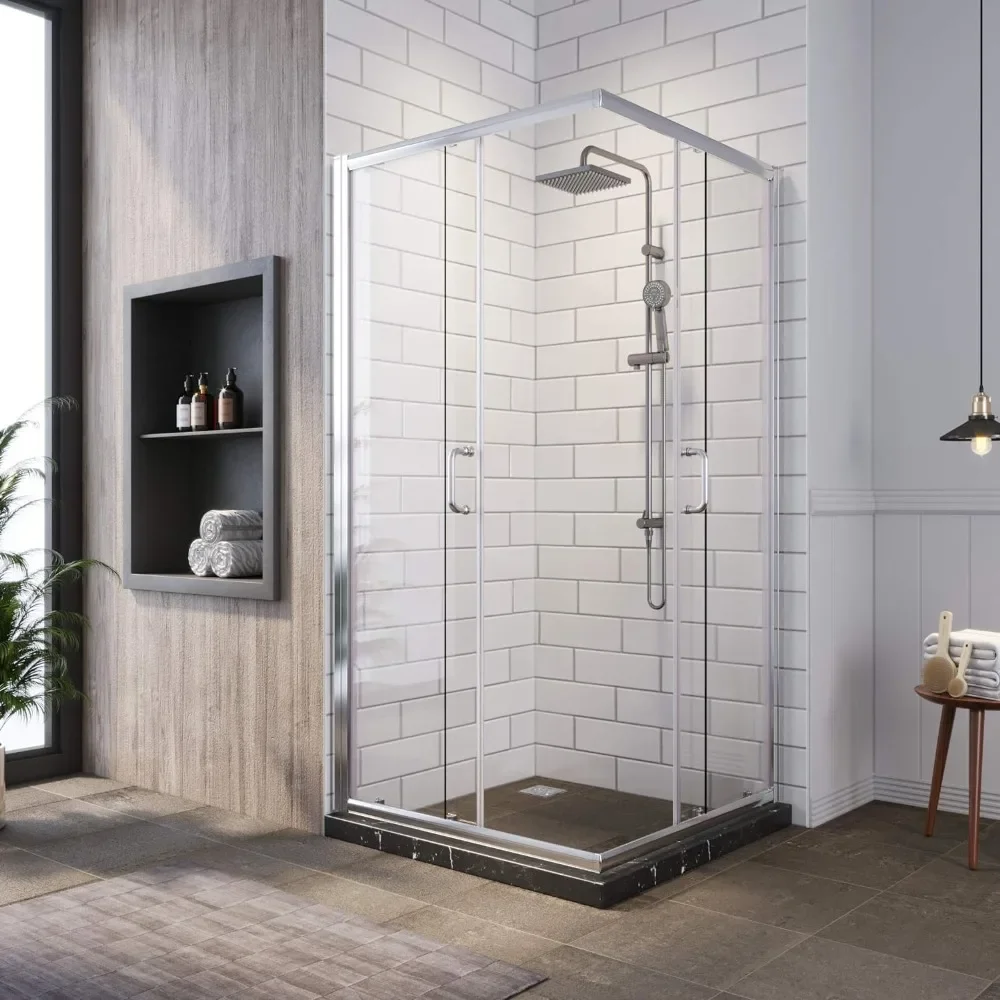 

Corner Shower Enclosure 1/4 in. Clear Glass Semi-Frameless Sliding Shower Doors, 34 in X 34 in X 72 in Bath Door