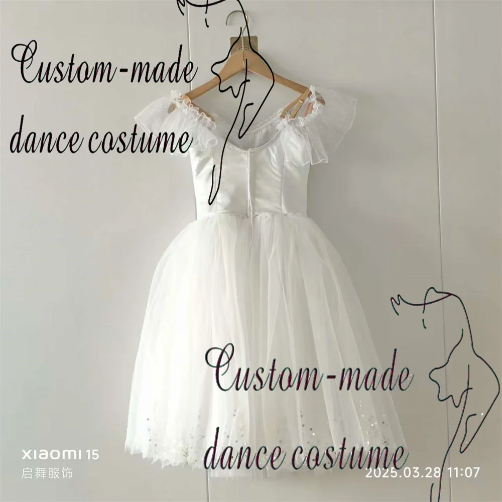Elegante tamanho personalizado crianças meninas mulheres adultos dança desempenho usar trajes longos creme branco romântico ballet tutu vestido