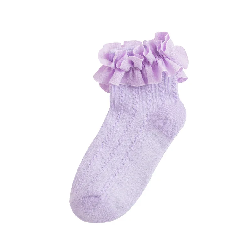 Cotton Lace Ruffle Princess Mesh Breathable Socks Children Ankle Short Sock White Pink Purple Baby Girls Kids Toddler Dancing