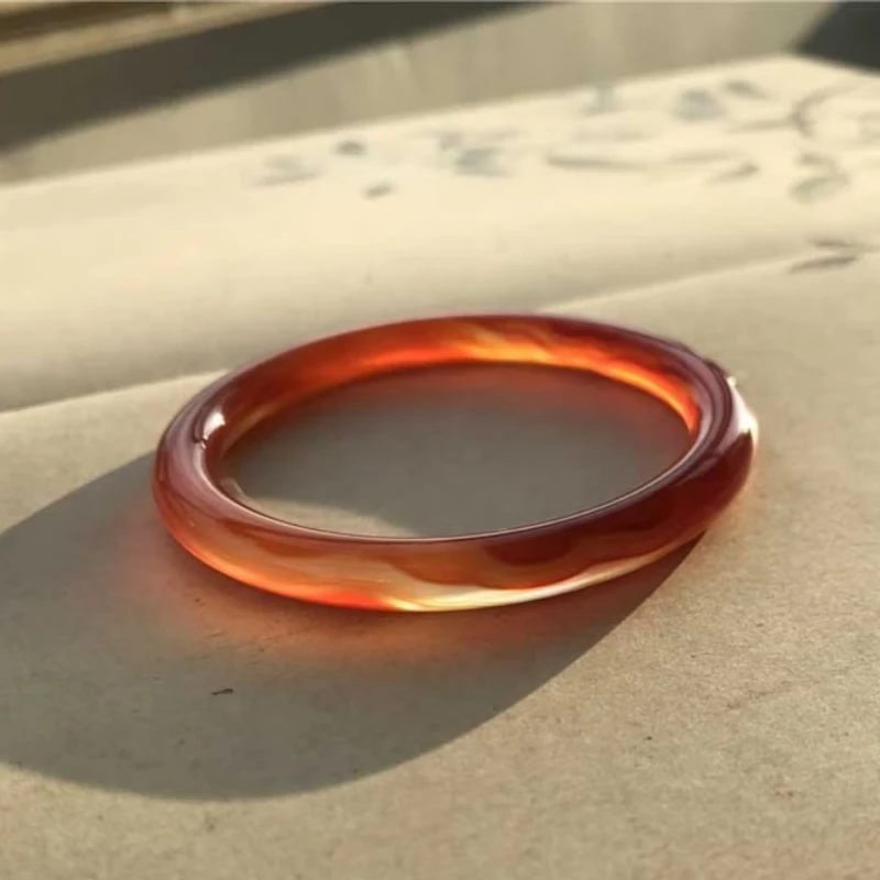 

New Ice-transparent Orange Agate Bracelet, Thin Round Bar Daily Bracelet