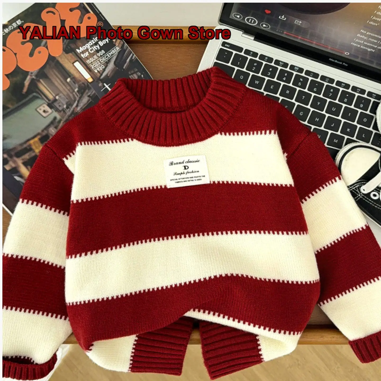 Boys’ Thickened Autumn Winter 2026 Children’s Greeting Outfit Warm Knit Top for Babies