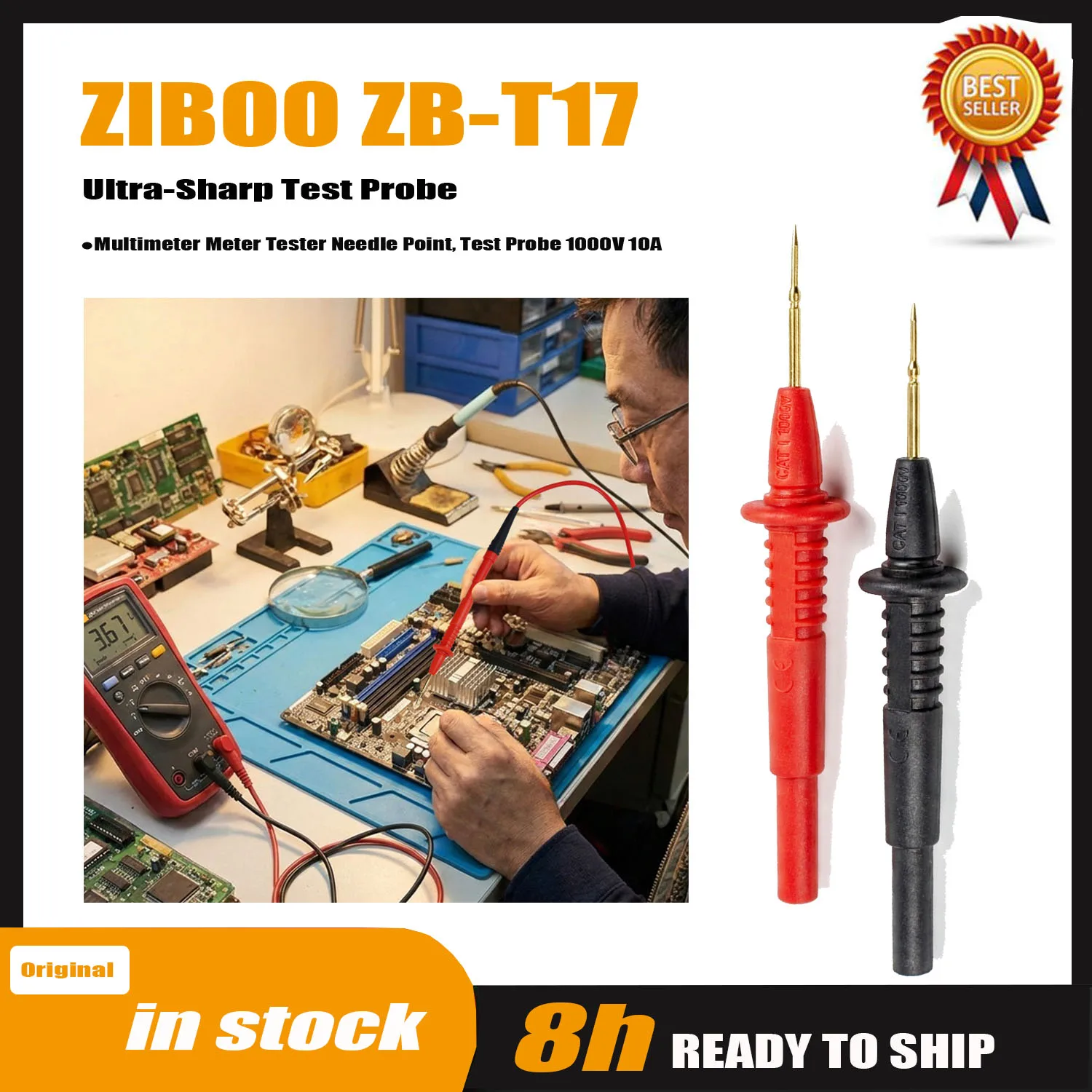 ZIBOO ZB-T17 Ultra-Sharp Test Probe , Multimeter Meter Tester Needle Point, Test Probe 1000V 10A .