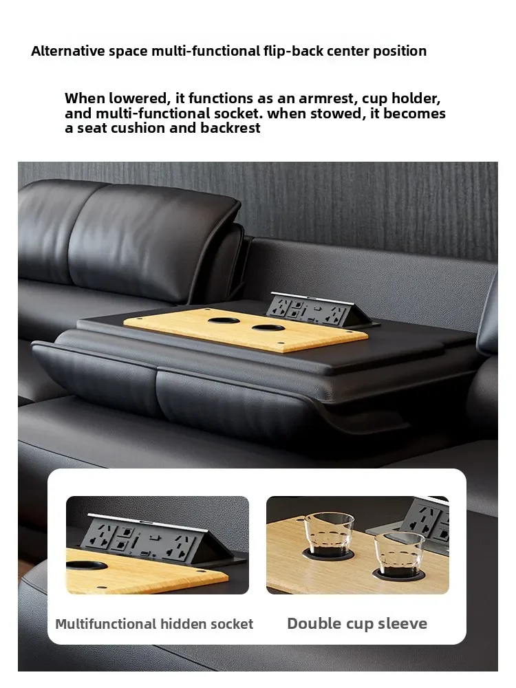 LH leather electric multi-functional sofa bed modern simple living room dual-purpose retractable sofa