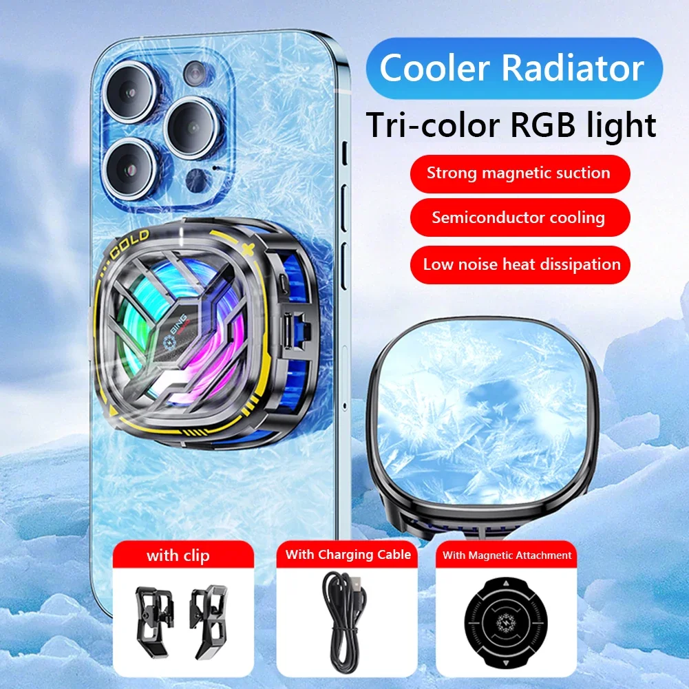 Magnetic & Back Clip Mobile Phone Radiator for PUBG RGB Mobile Radiator Cooling Fan for Mobile Gaming for Tiktok Live Streaming