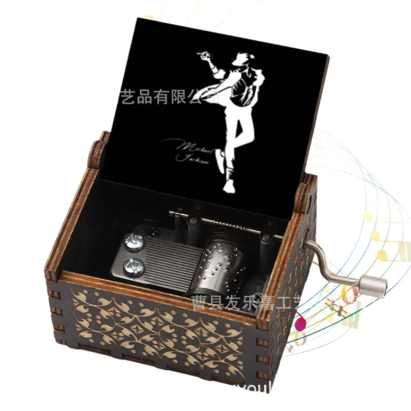 New Music Idol Michael Jackson Series Wooden Hand Cranked Music Box Pop Rock Singer Creativity Printing Pattern Music Box Gift - view 4