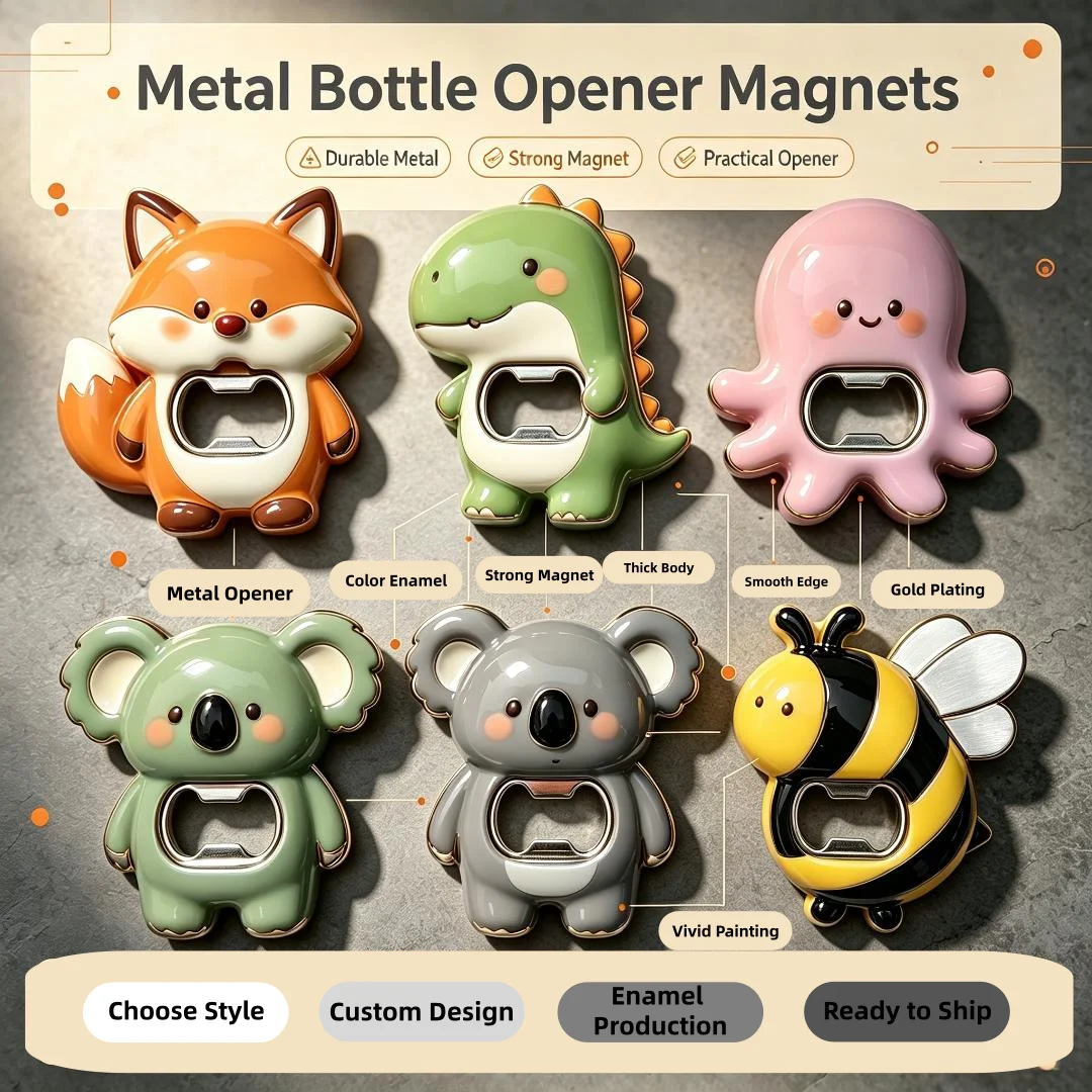 Wholesale Fashion 3D Decorations Fridge Magnet Zinc Alloy Beer Bottle Opener Personalized Magnetic Sticker Souvenir Decoration