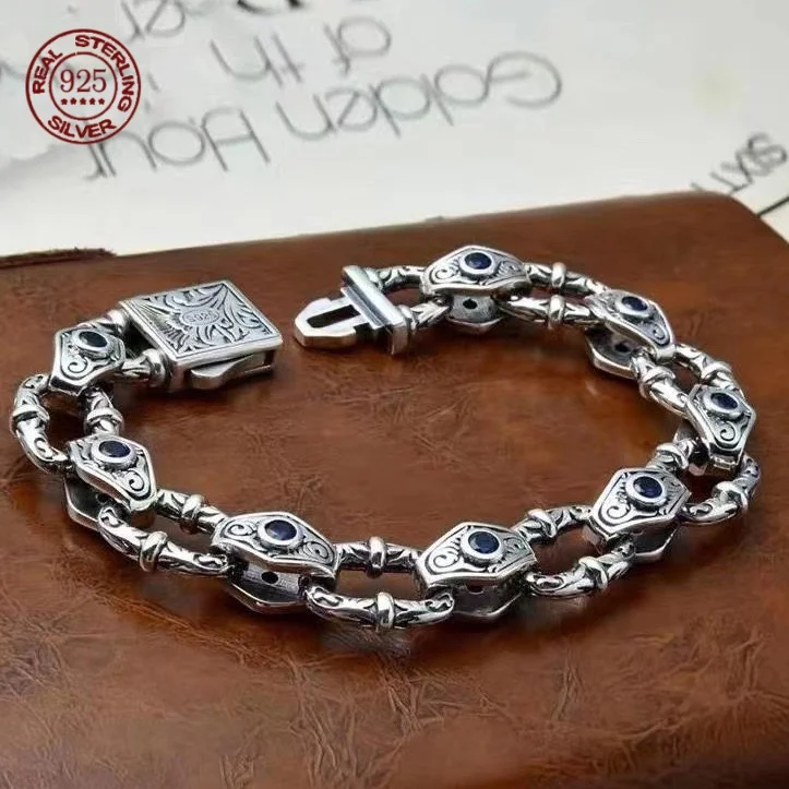 Pulseira de Grama Rattan para Homens e Mulheres, S925 Sterling Silver, Retro para Fazer Velho Nicho Hip Hop, Nicho Punk, Personalidade Jóias