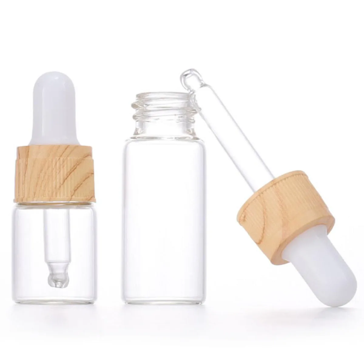 10X 5ml - 20ml Clear Glass Dropper Bottle Eye Drop Dripper Refillable Essential Oils Fragrance Perfume Pipette Wood Lood Lid Cap