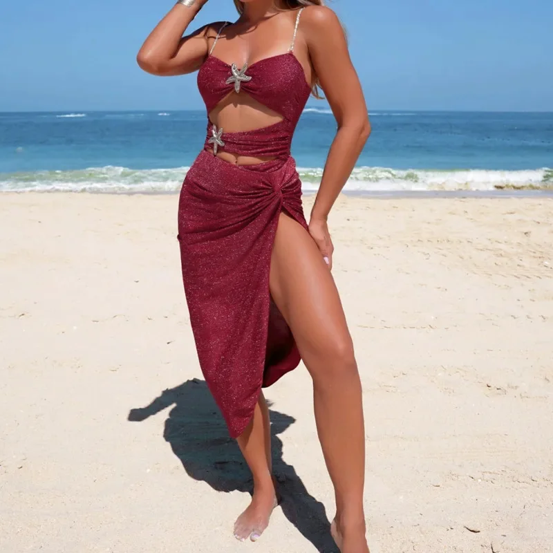 Sequin Bikini Swimsuit Three Piece Set Women Sexy Decal High-end Split Body Shade Beach Vacation Hot Spring Swimsuit 2025 New
