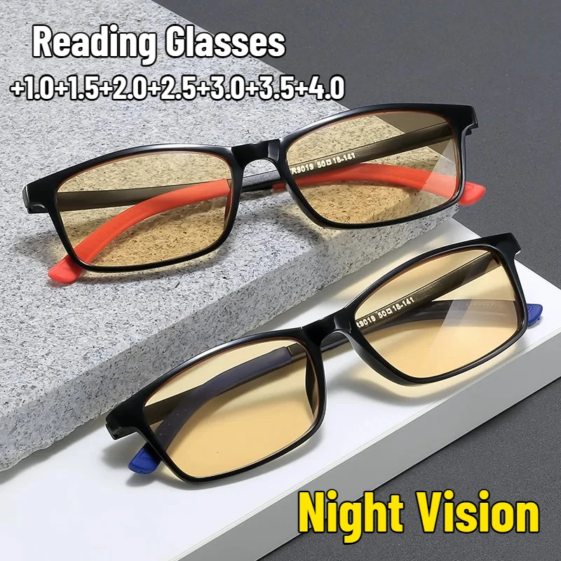 

Новые ультралегкие очки для чтения с ночным видением и желтыми линзами для мужчин и женщин, высококачественные очки для чтения с защитой от синего света +4.0