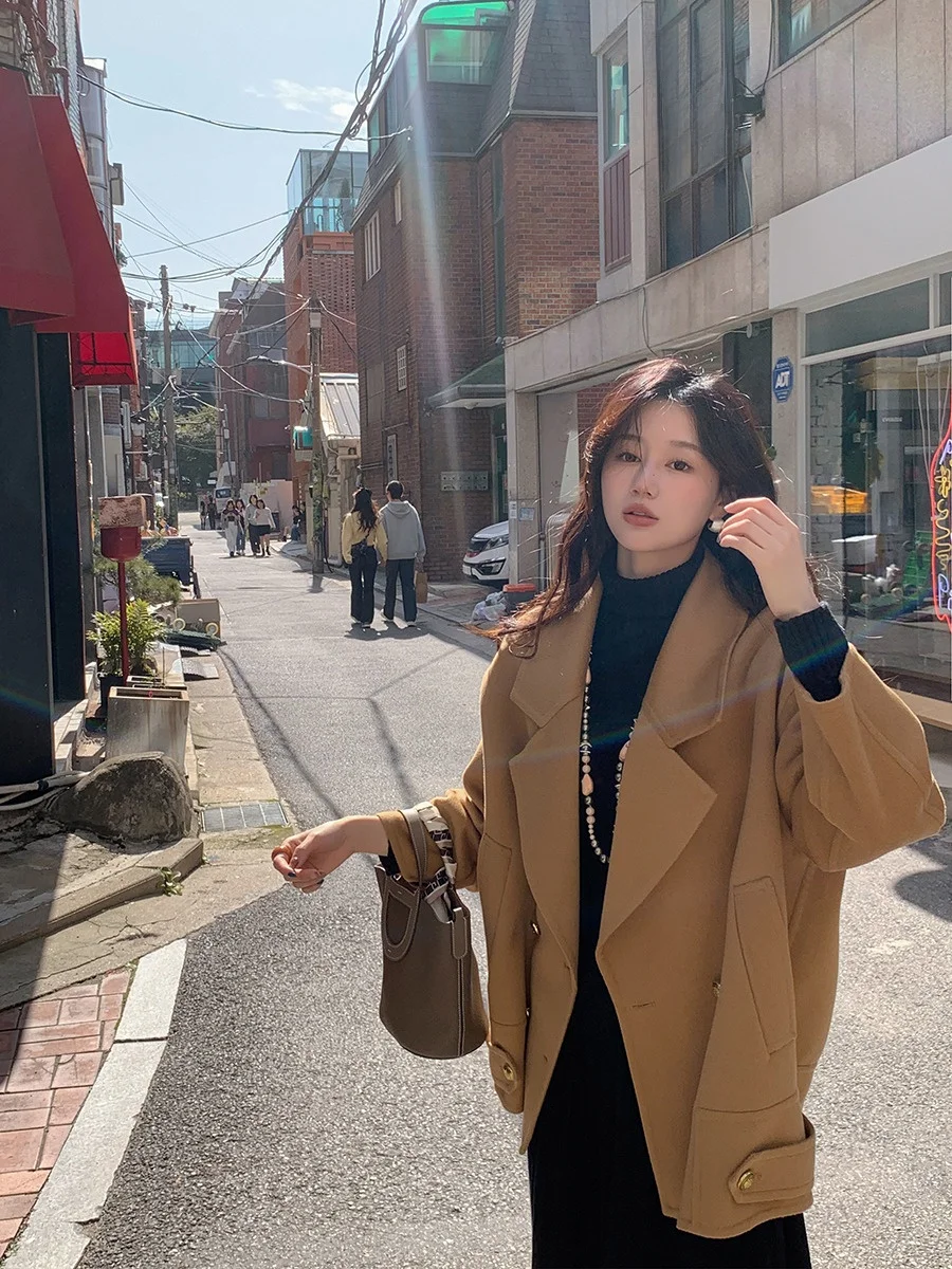

Camerewool Double-Faced Woolen Coat CEILIN Personal Sle High-Defn Emed Button Ladies' Camere Woolen Coat
