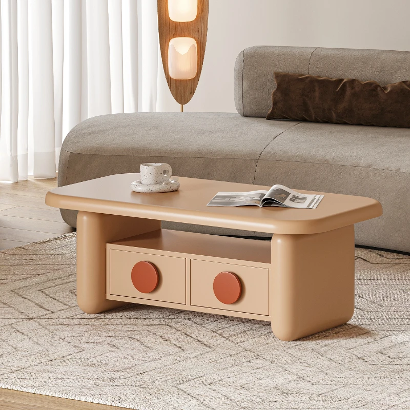 Cream wind light luxury round storage coffee table living room home modern milk tea color sunset coffee table