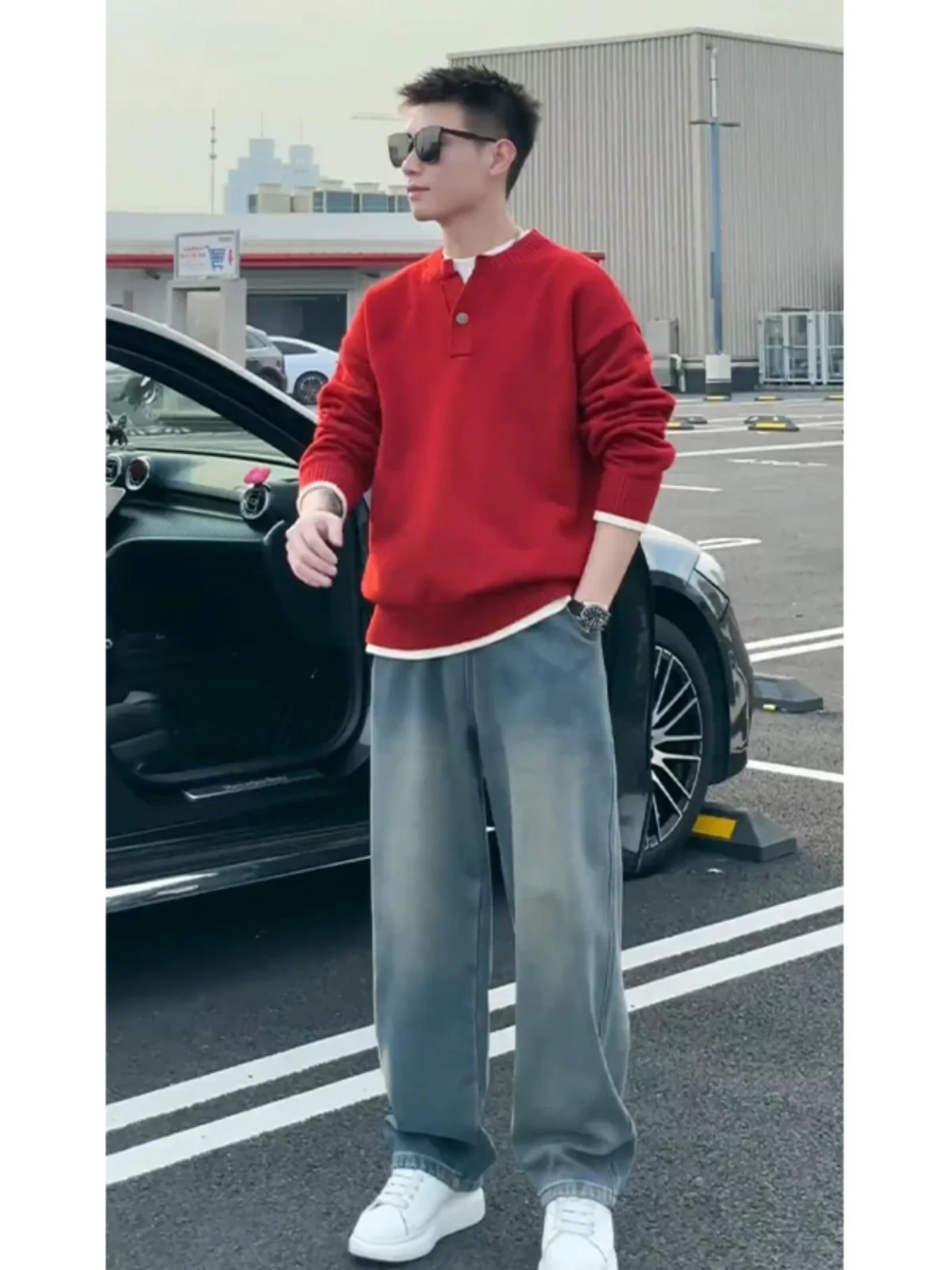 

American High Street Soft Waed Fce Lined Straight Leg Thiened Jeans Men's Winter Casual Long Pants Trendy Youth Jeans