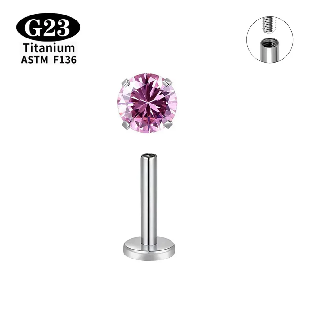 ASTM F136 Titan Ohr-, Lippen- und Nasenstecker mit Zirkonia-Stein, Labret-Stick mit Innengewinde, Ohrringe, runde Piercings in verschiedenen Größen, Körperschmuck – Detail 10
