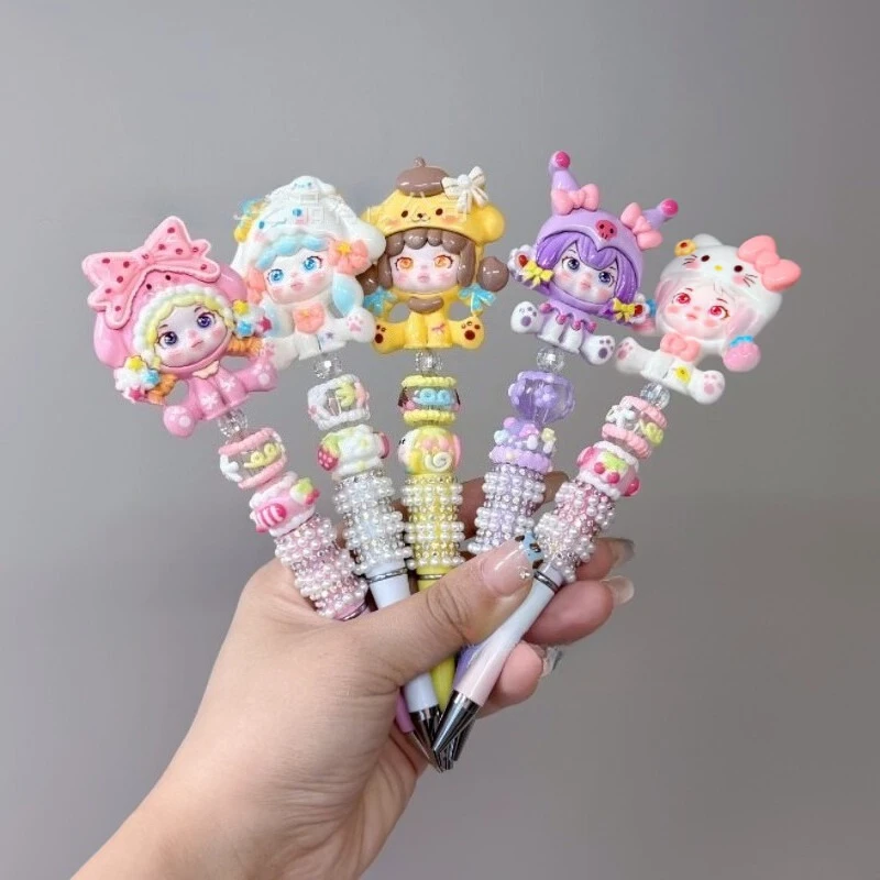 

Sanrio Hello Kitty Beaded Gel Pen Cartoon Kuromi Pochacco Pompompurin My Melody Shiny Rhinestone Ball Pen School Supplies Gifts