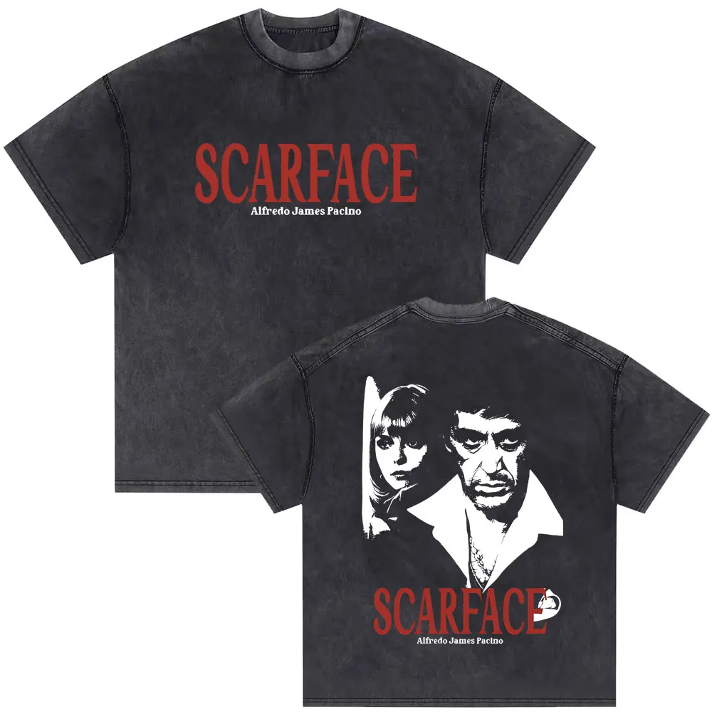 

Washed Vintage Movie Scarface Al Pacino As Tony Montana Print T Shirts Male Black Streetwear Men Women Rock Oversized T-shirts