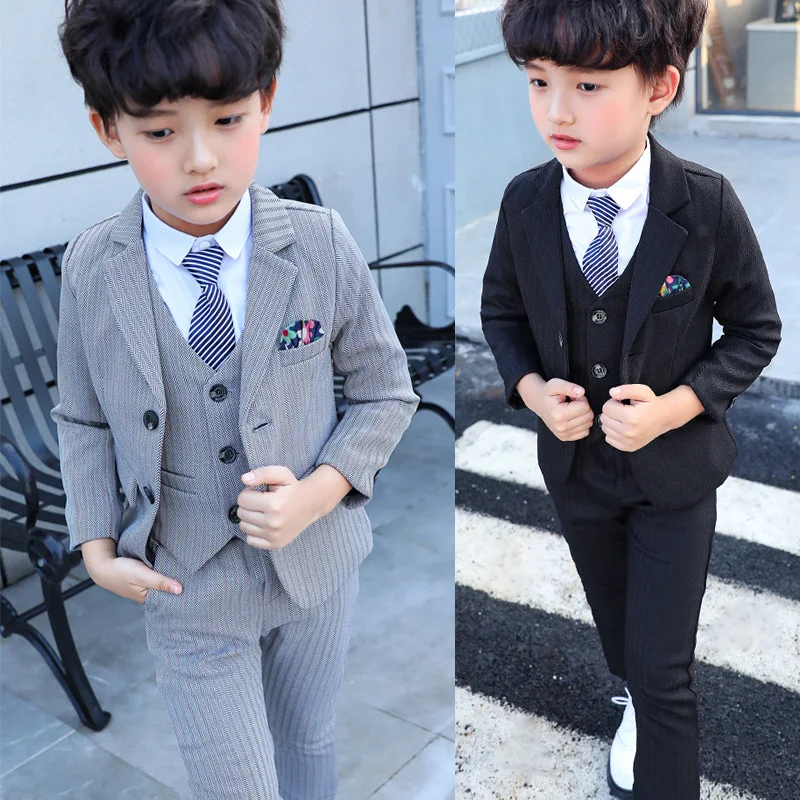 Korea Boys Jacket Vest Pants 3PCS Wedding Suit Gentleman Kids Birthday Performance Dress Children Enfant Garcon Mariage Costume