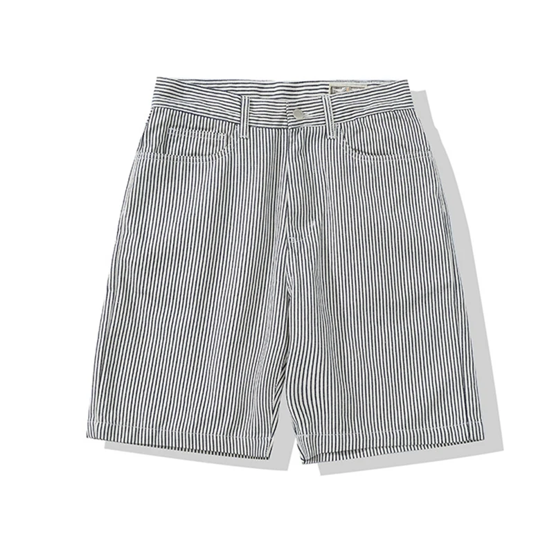 Amekaji pantaloncini di jeans Vintage da uomo pantaloncini Cargo a righe bianche nere 2024 estate nuovi pantaloni corti Casual con cerniera Multi