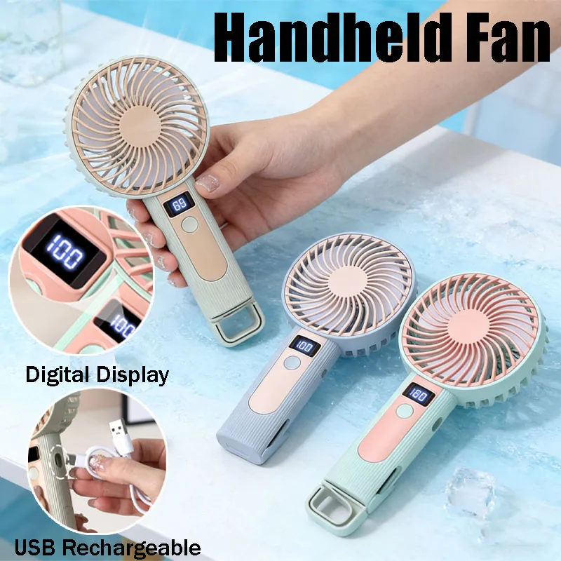 

USB Rechargeable Handheld Fan with Digital Display - 120 Adjustable Speeds, Portable Desk & Handheld 2-in-1 Mini Fan