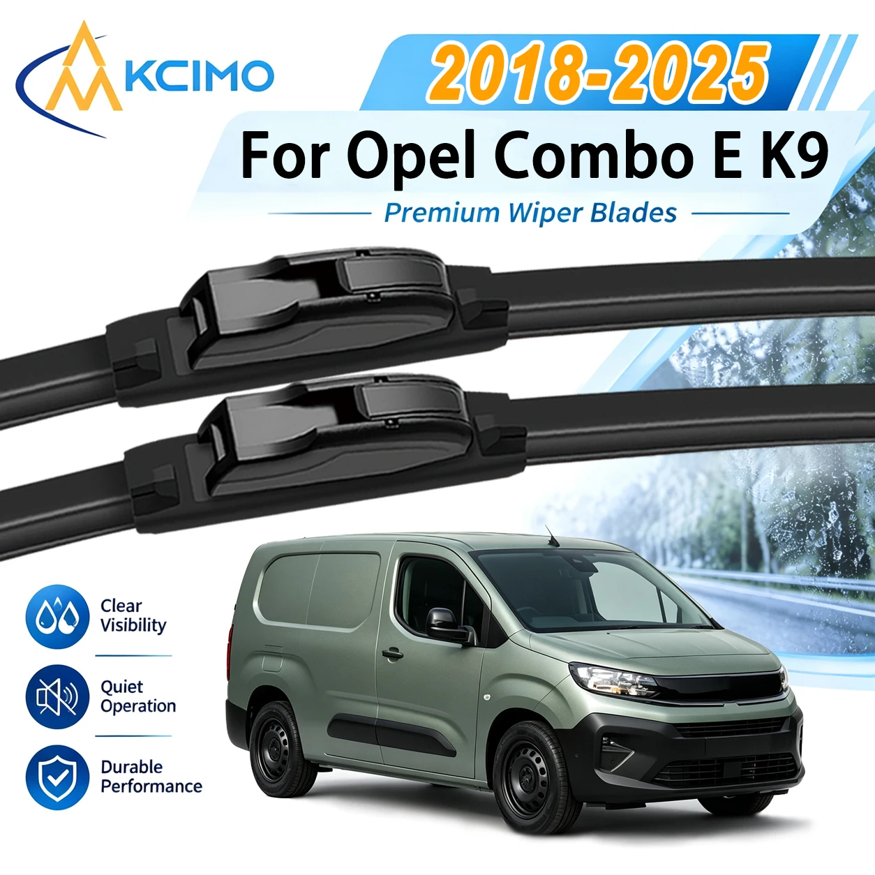 Fast Install Front Wiper Blades For Opel	Combo E K9 2018-2025 Tool Free, Silent Scratch Free No Noise Smooth Clean Long Lasting