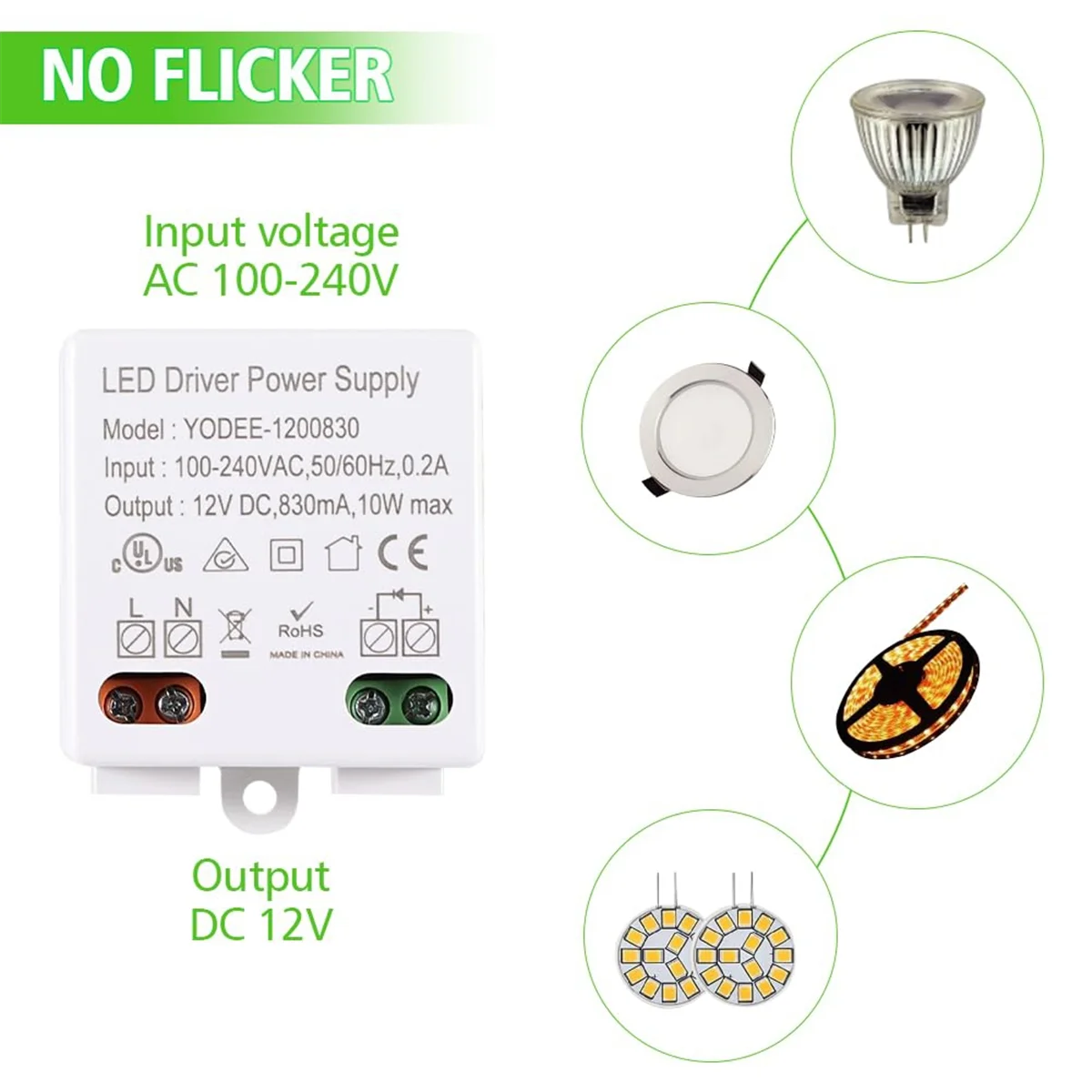 ABXHH LED Transformer 12 V/DC, 0-10 W Mini Transformer, แหล่งจ่ายไฟ, หม้อแปลงไฟฟ้าอิเล็กทรอนิกส์สําหรับ 12 V ไฟ LED และไฟ LED