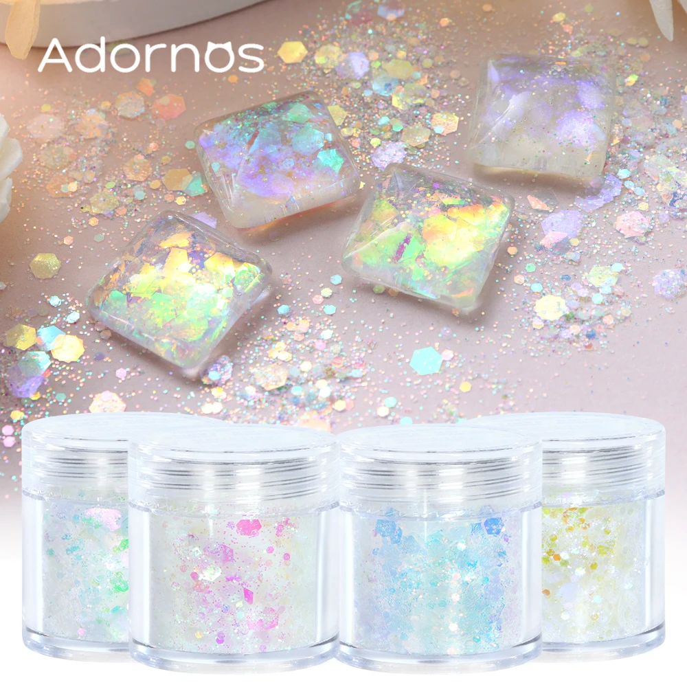 4pcs White Iridescent Glitter Mermaid Sequins Epoxy Resin Filling Hexagon Chameleon Flakes DIY Craft Filler Resin Art Decoration