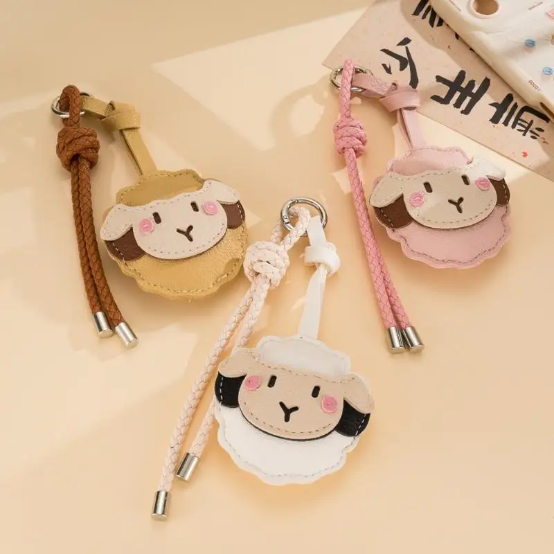 Niedlicher Schaf-Schlüsselanhänger aus PU-Leder, Cartoon-Lamm-Anhänger mit geflochtenem Band für Handtasche, Autoschlüssel, Accessoire, Dekoration – Detail 1