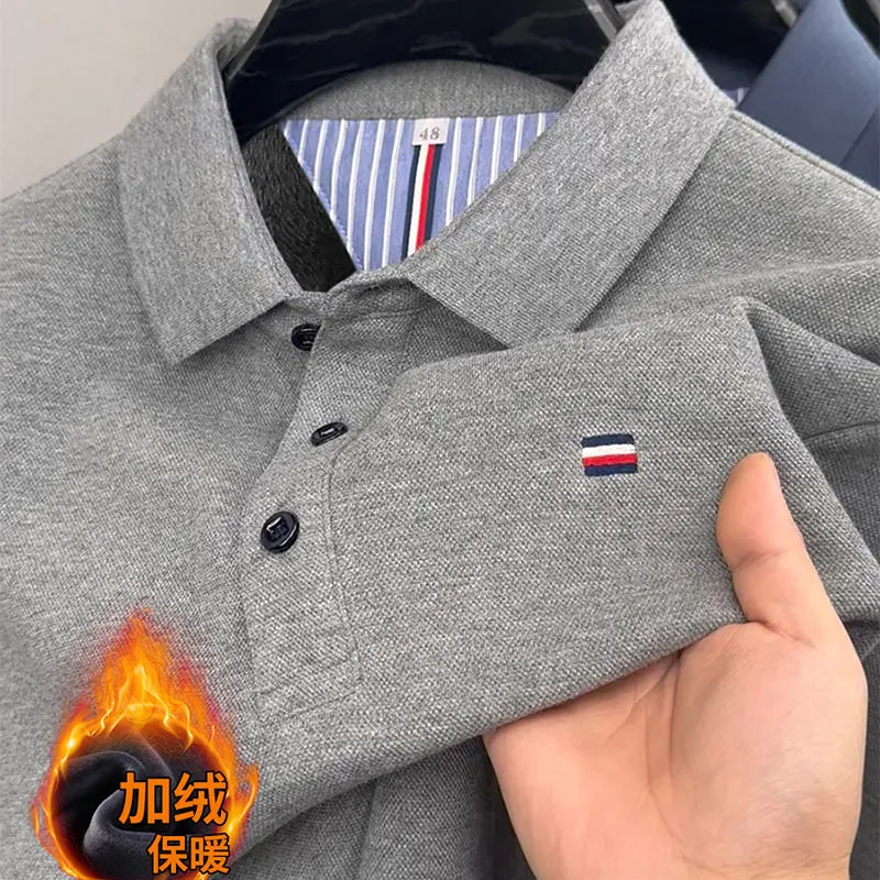 

New T-shirt Long Sleeved Middle-aged Men with Thick Velvet Autumn and Winter New Polo Shirt Casual Base Top
