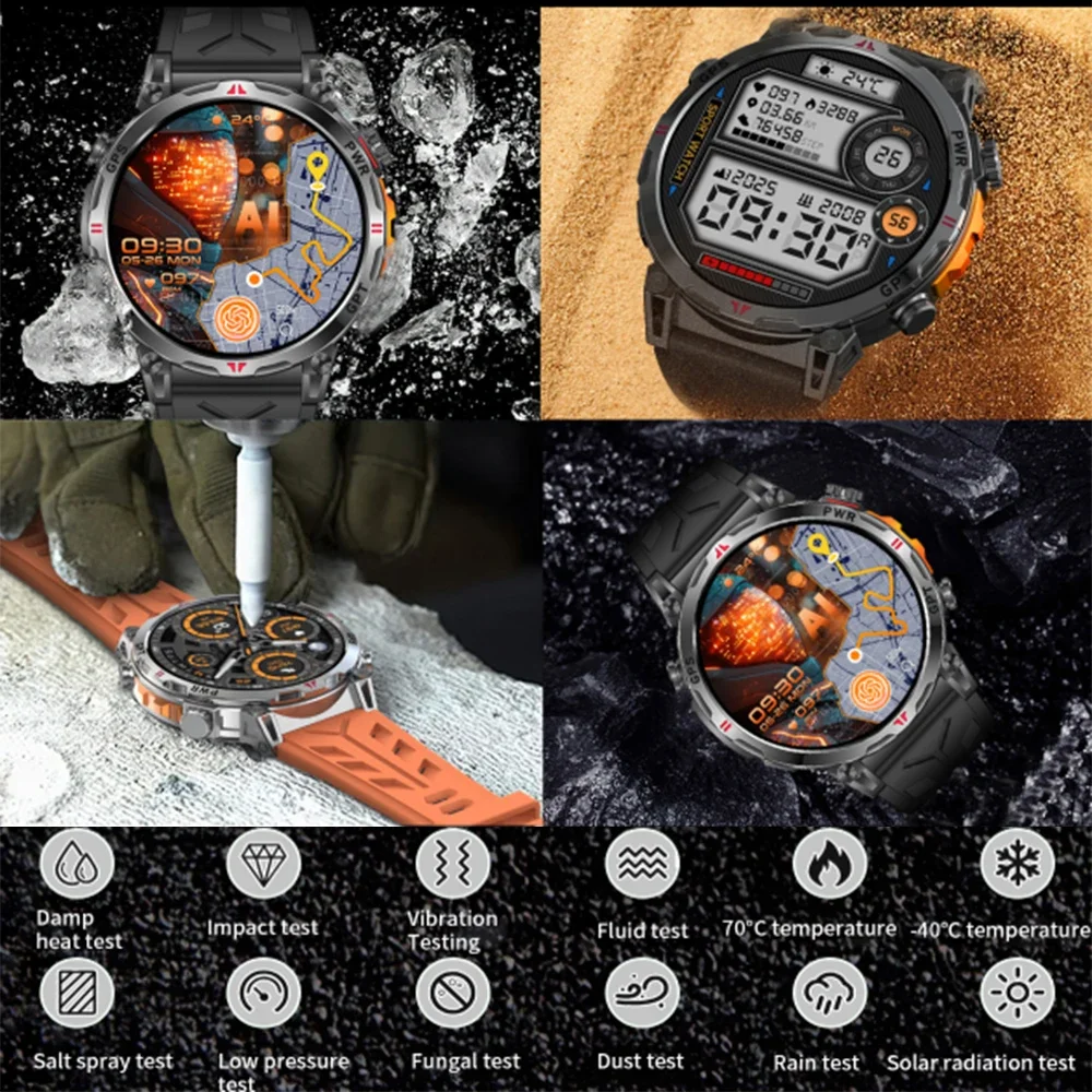 2025New Militare T-Rex3 Ultra Man Smartwatch Costruito in GPS Bussola Altimetro Barometro 5ATM Impermeabile 650mAh Bracciale Sportivo da Uomo